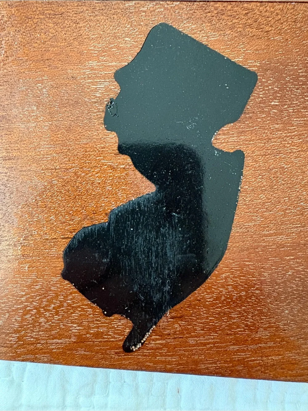 New Jersey wood coaster set. Black NJ silhouette on wood. 5 + holder.